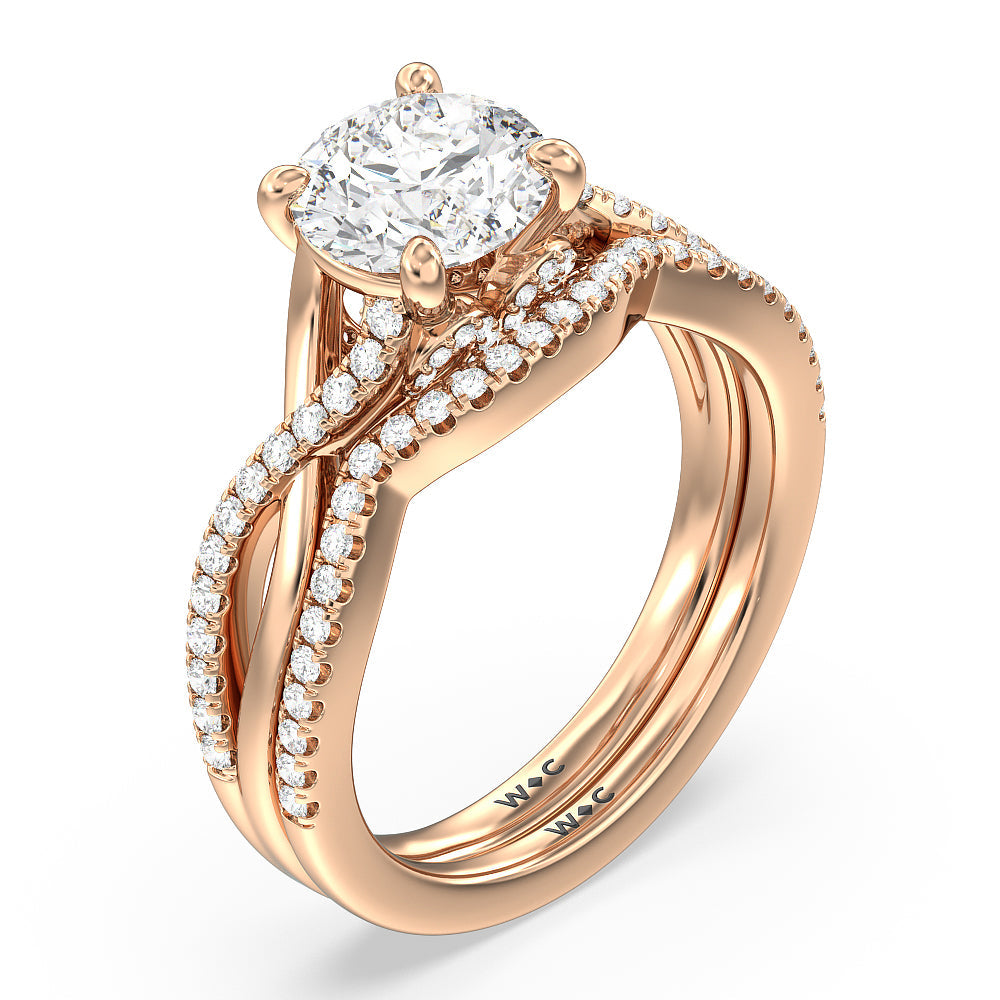 Fine Glamour Ribbon Swirl Engagement Ring with Round Cut Diamond in 14KT Rose Gold view 4
