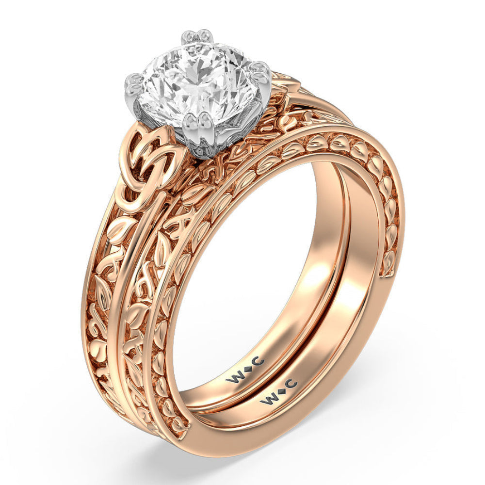 Vintage Celtic Engraved Engagement Ring with Round Cut Diamond in 14KT White & Rose Gold view 4
