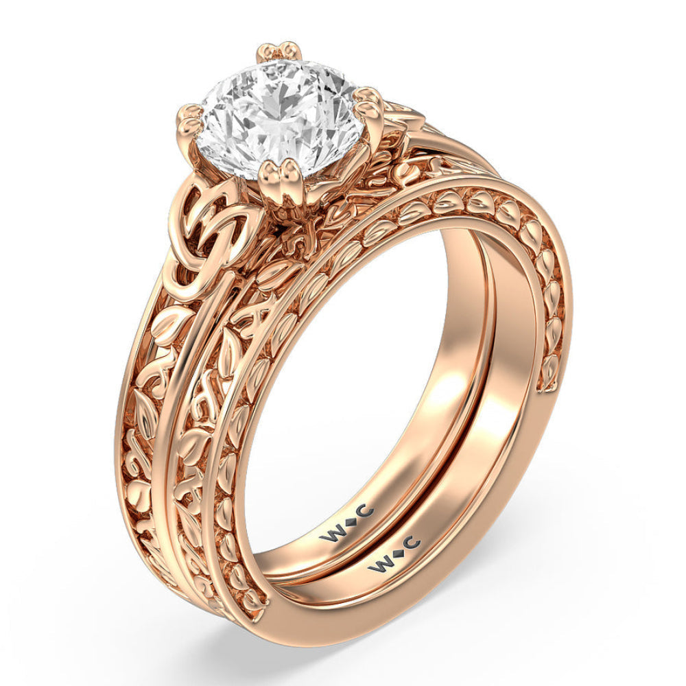 Vintage Celtic Engraved Engagement Ring with Pear Cut Diamond in 14KT Rose Gold view 4
