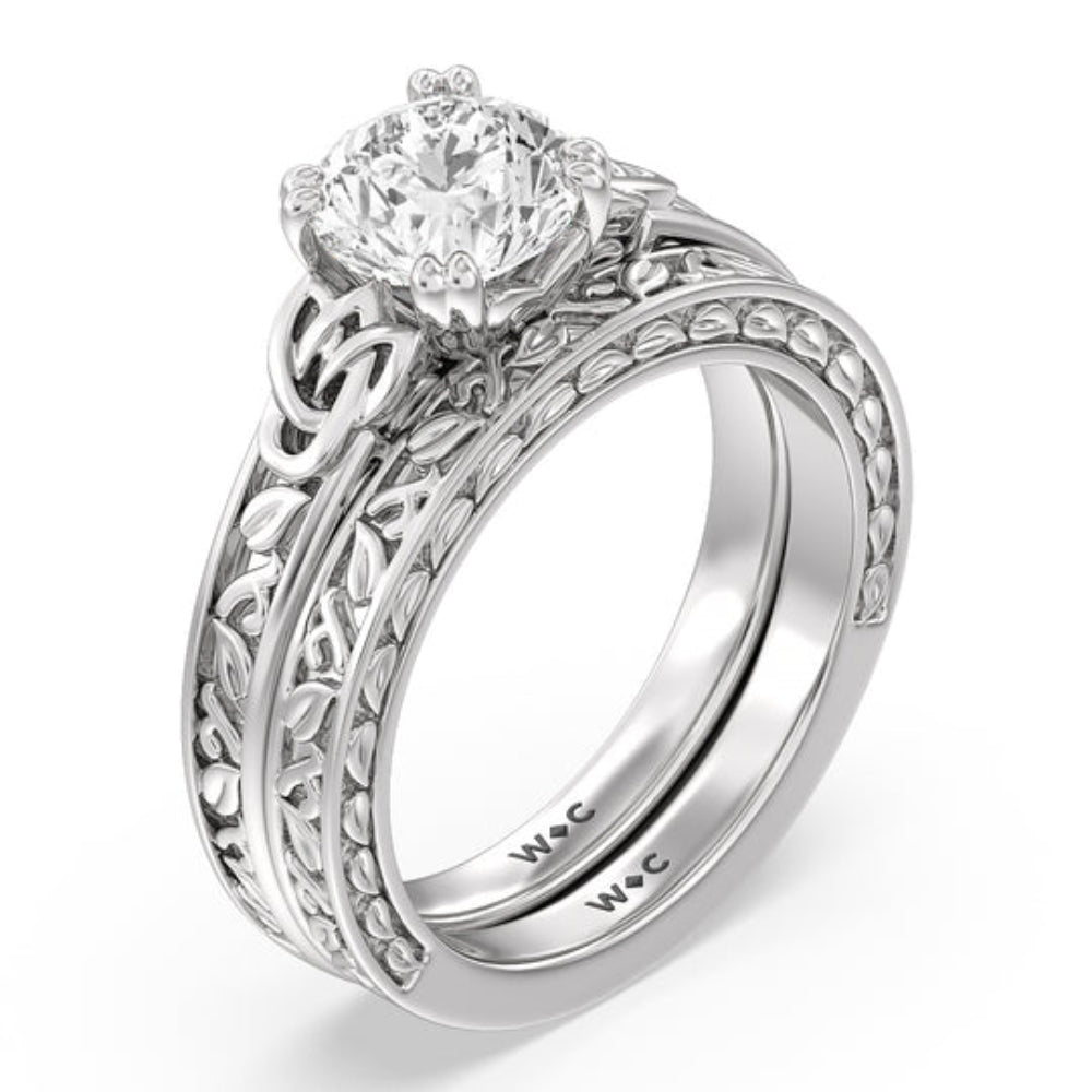Vintage Celtic Engraved Engagement Ring with Radiant Cut Diamond in 14KT Platinum view 4
