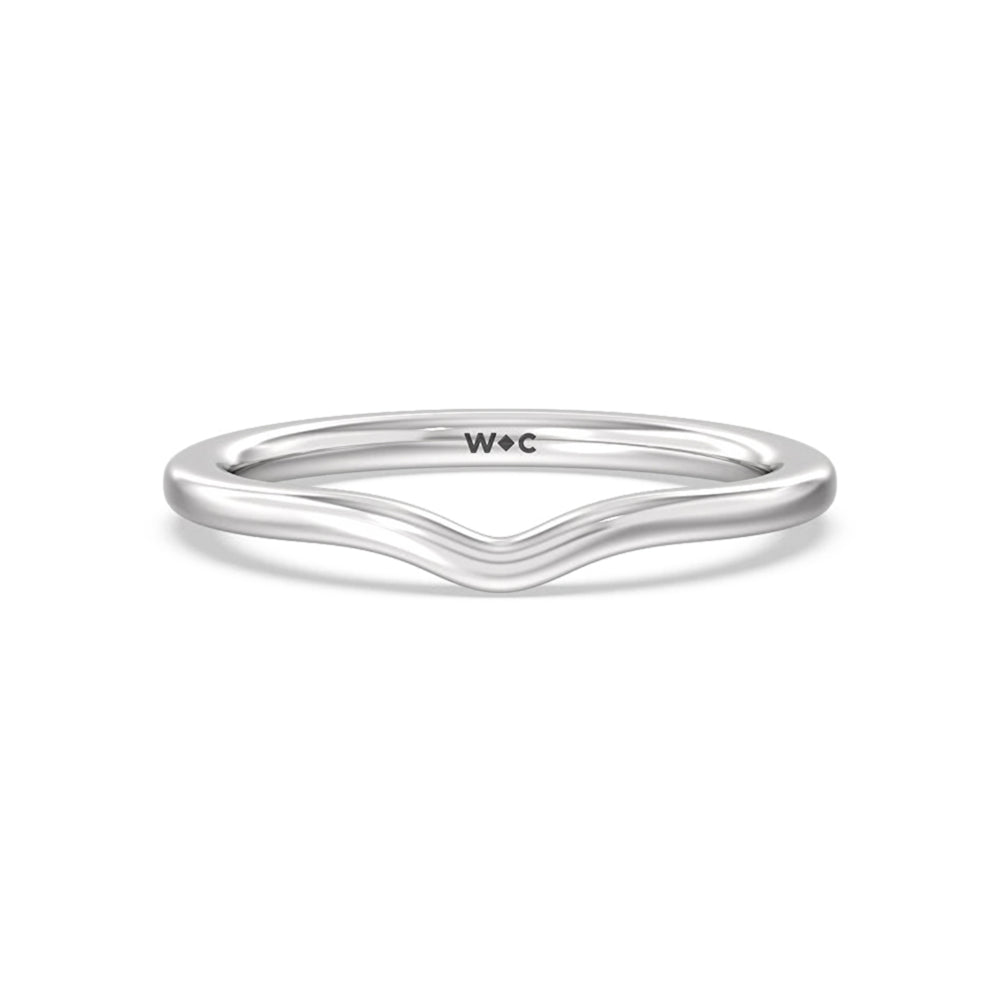 Tapered Curved Wedding Band with Platinum Cut Diamond in 14KT Platinum view 1
