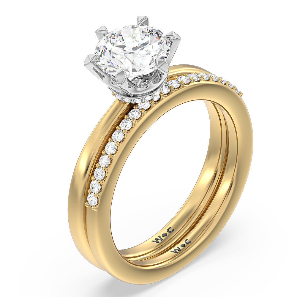 Round Cut 6 Claw Hidden Halo Engagement Ring with Lab Grown Diamond in 14KT White & Yellow Gold view 4
