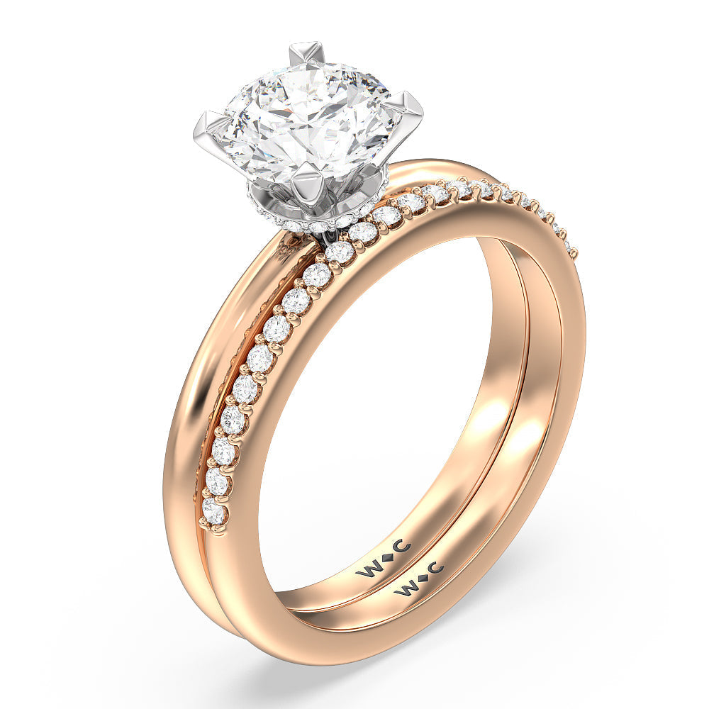 Petite Modern Fine Line Hidden Halo Engagement Ring with Heart Cut Diamond in 14KT White & Rose Gold view 6
