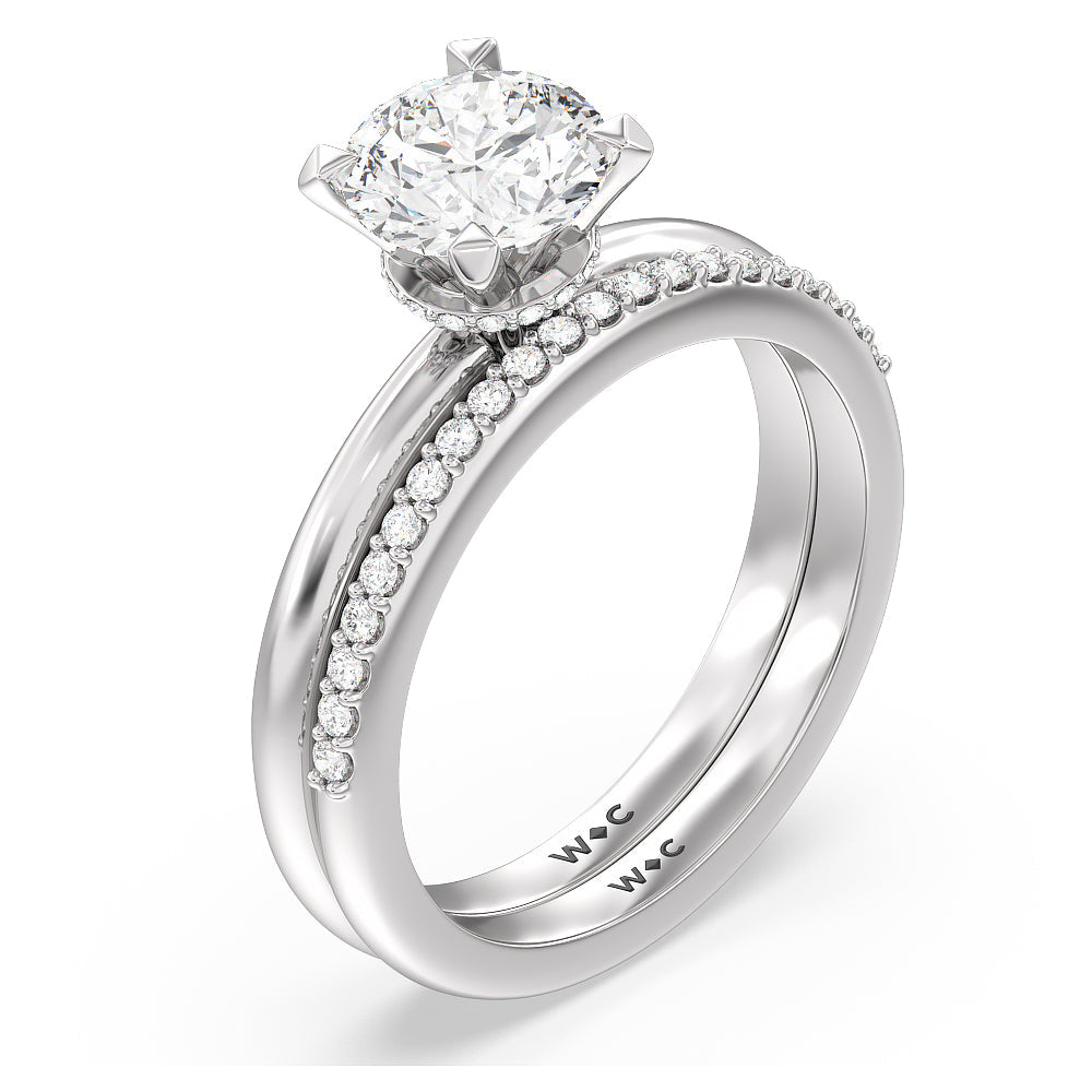 Petite Modern Fine Line Hidden Halo Engagement Ring with Heart Cut Diamond in 14KT White & Rose Gold view 4
