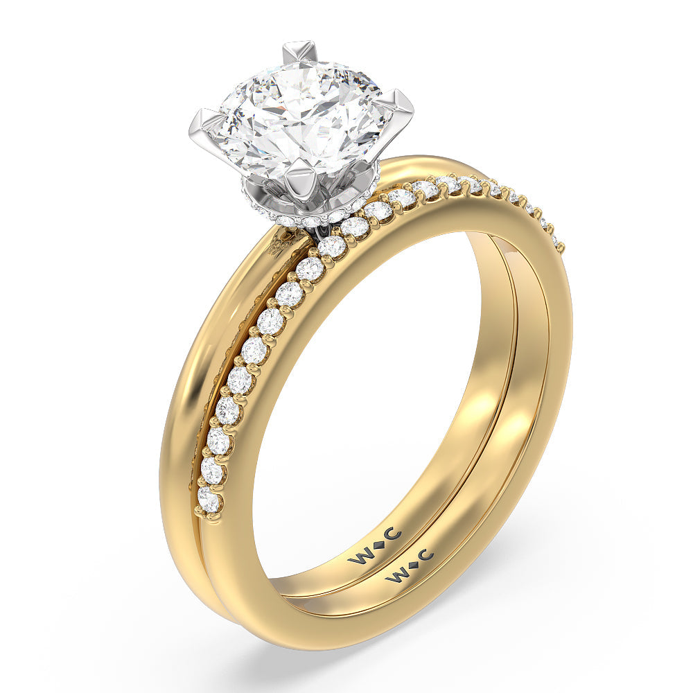 Petite Modern Fine Line Hidden Halo Engagement Ring with Heart Cut Diamond in 14KT White & Rose Gold view 5
