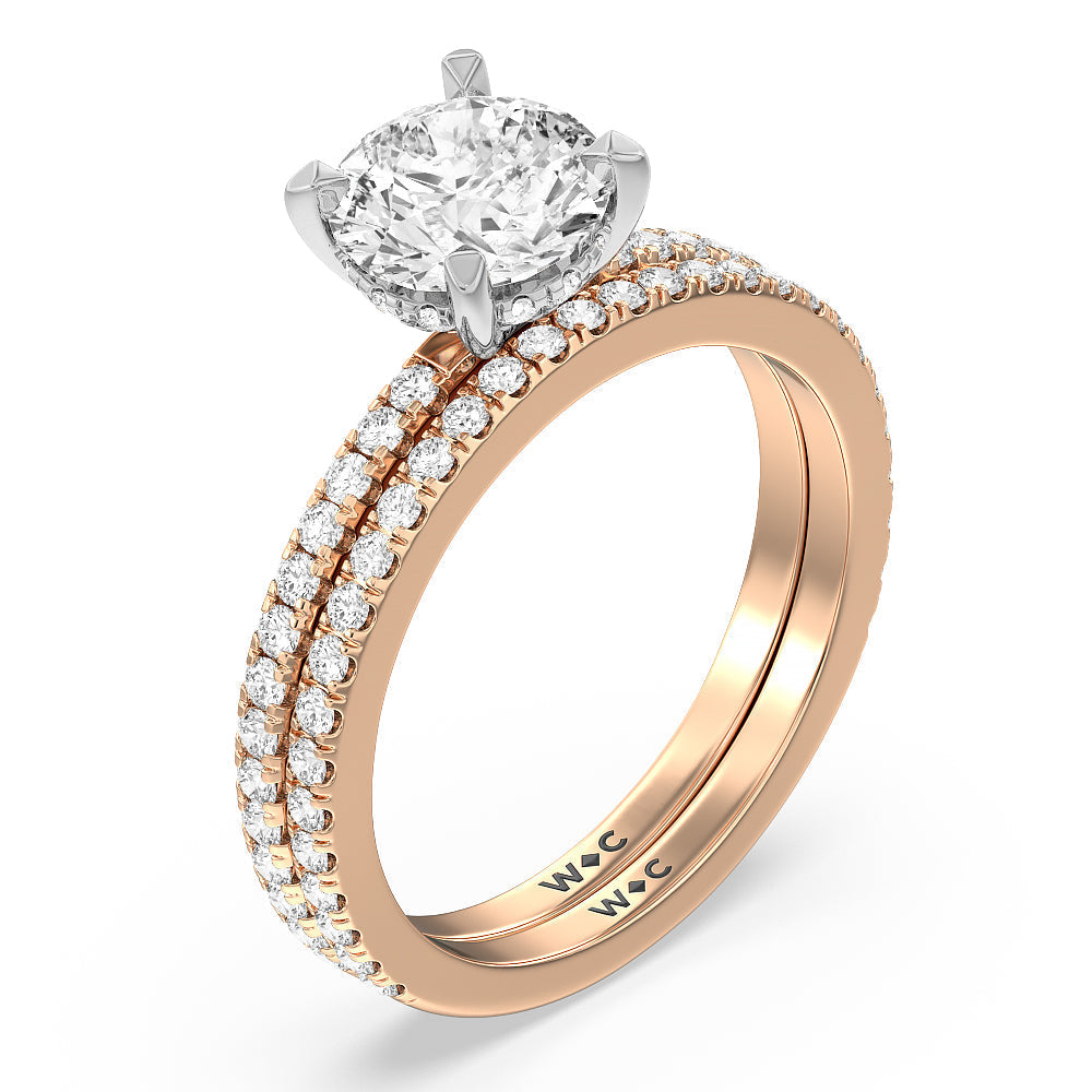 Classic Hidden Halo Engagement Ring with Oval Cut Diamond in 14KT White & Rose Gold view 4
