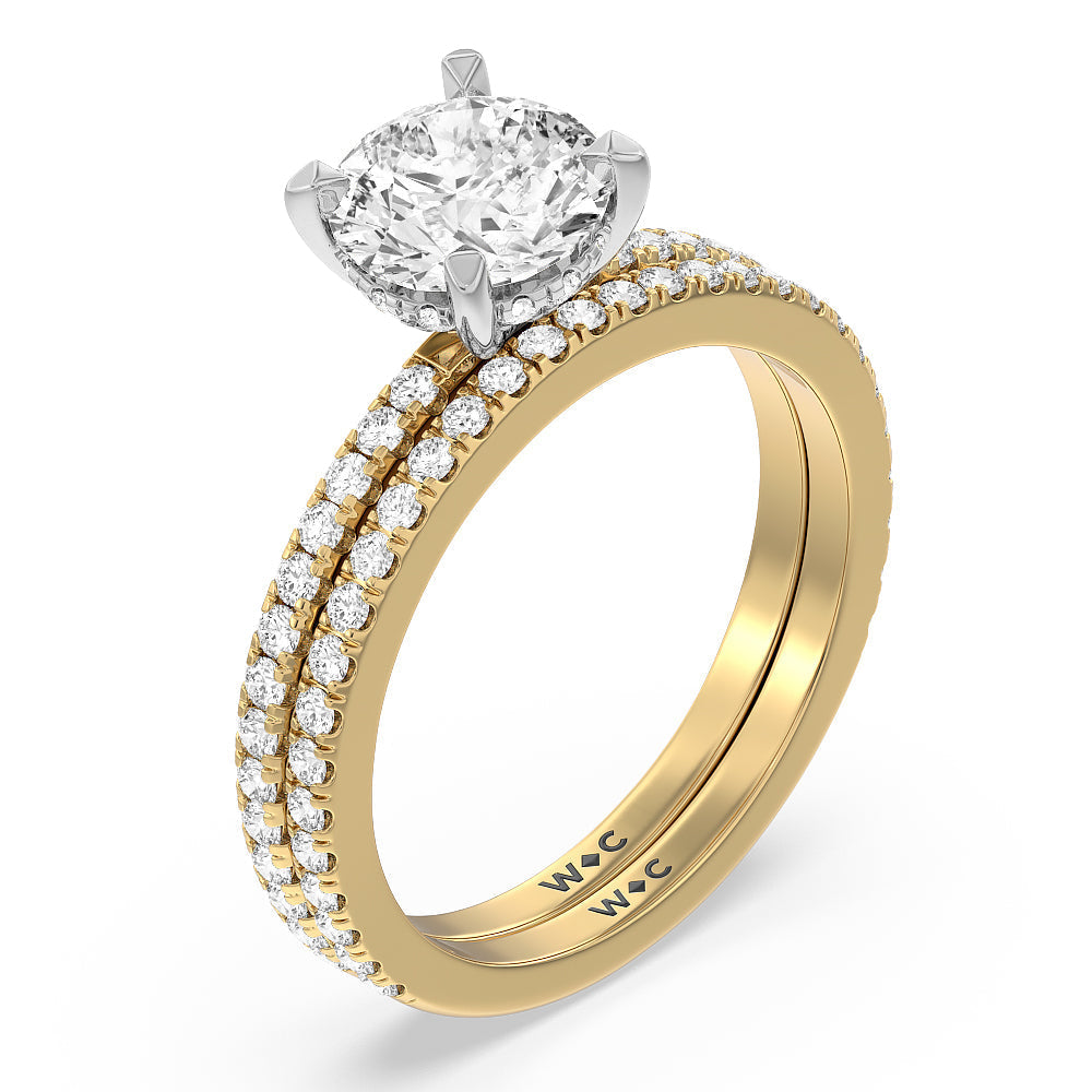 Classic Hidden Halo Engagement Ring with Round Cut Diamond in 14KT White & Yellow Gold view 4
