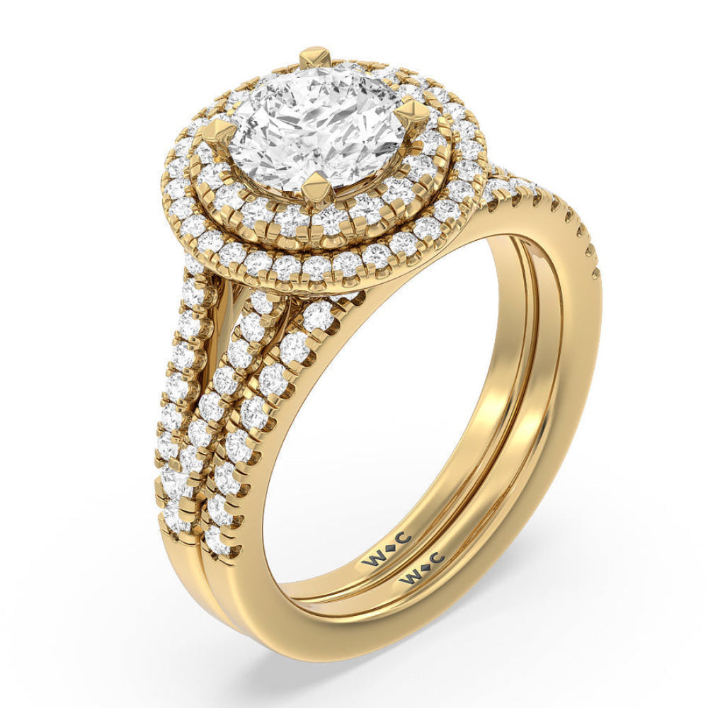 Double Halo Split Shank Cathedral Engagement Ring with Oval Cut Diamond in 14KT Rose Gold view 5
