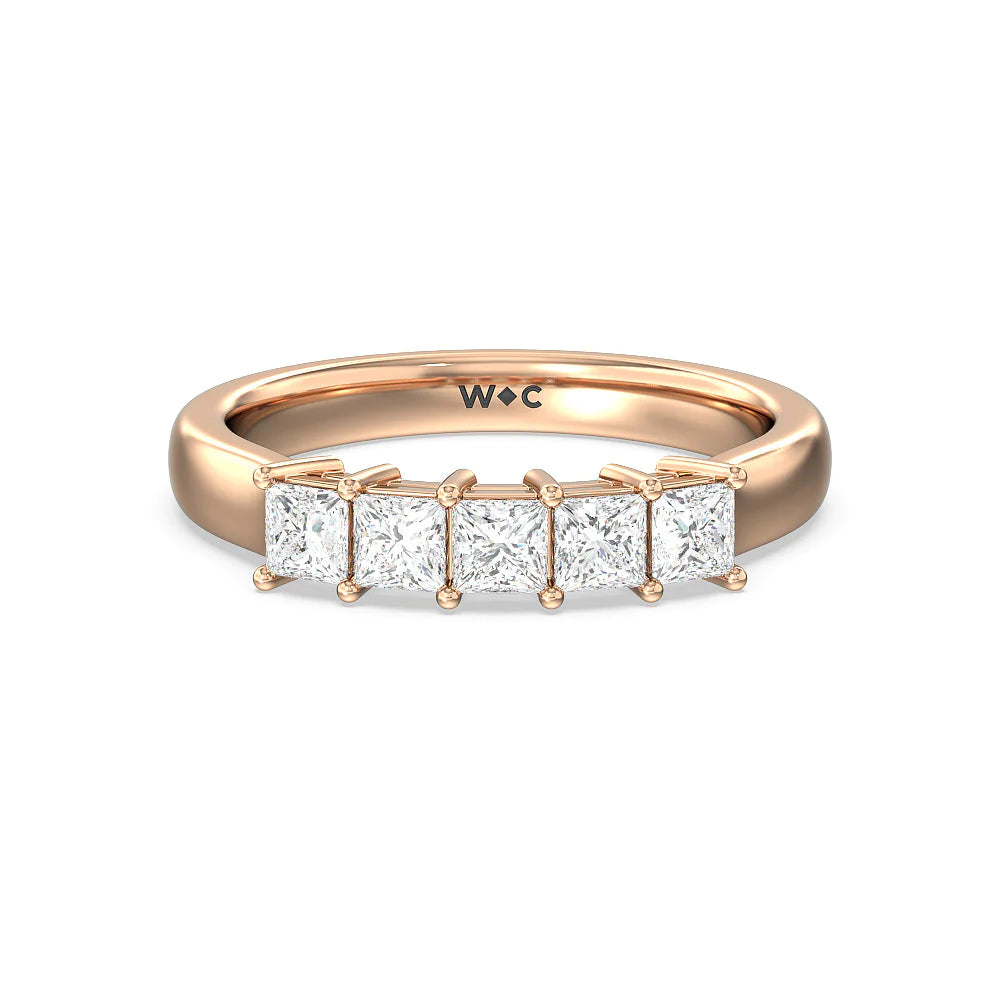 Five Stone Princess Cut Diamond Ring (E+ VS+) with 18KT Rose Gold / Lab / 1 Cut Diamond in 14KT Rose Gold / Lab / 1 view 1
