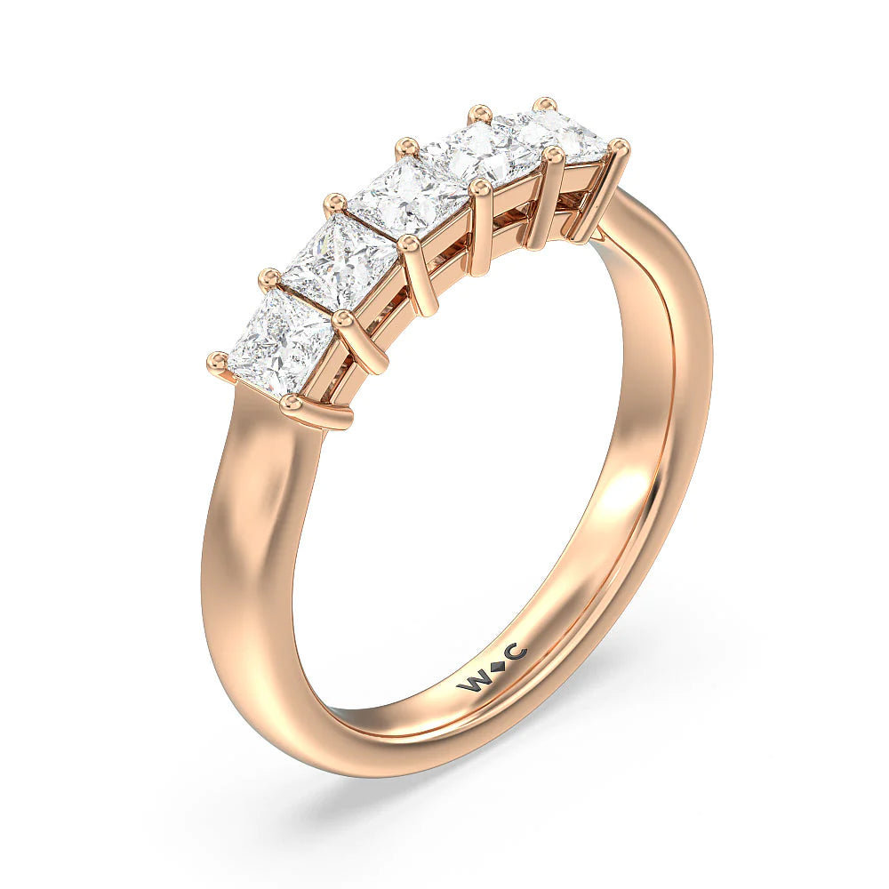 Five Stone Princess Cut Diamond Ring (E+ VS+) with 18KT Rose Gold / Lab / 1 Cut Diamond in 14KT Rose Gold / Lab / 1 view 3
