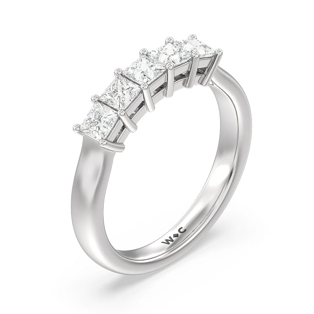 Five Stone Princess Cut Diamond Ring (E+ VS+) with Platinum / Lab / 1 Cut Diamond in 14KT Platinum / Lab / 1 view 3
