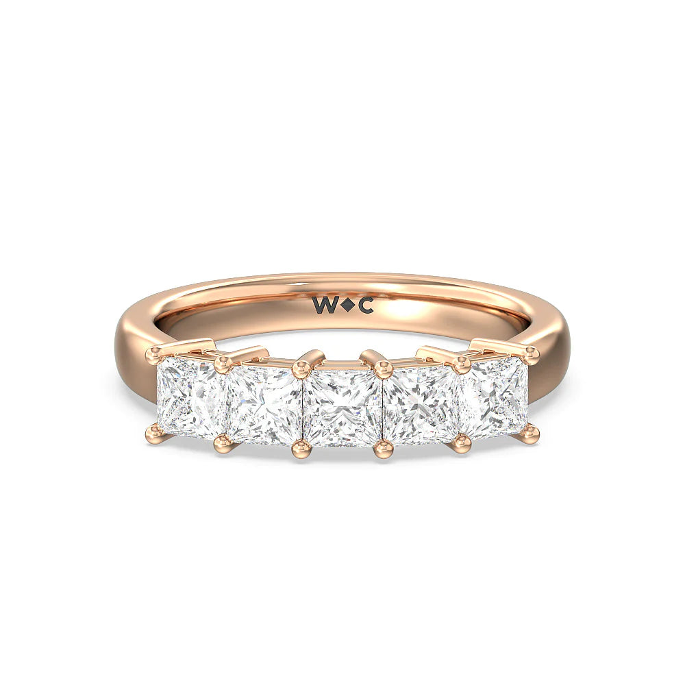 Five Stone Princess Cut Diamond Ring (E+ VS+) with 18KT Rose Gold / Lab / 1 1/2 Cut Diamond in 14KT Rose Gold / Lab / 1 1/2 view 1
