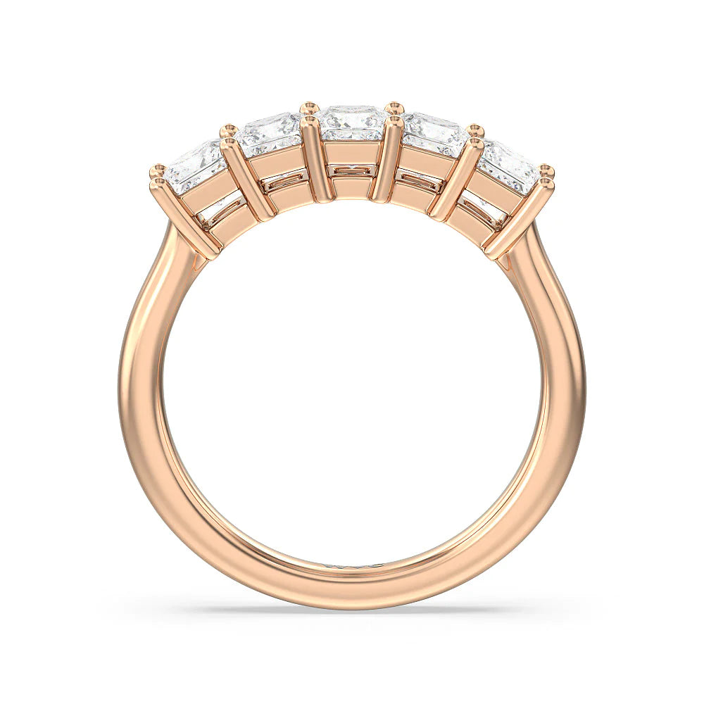 Five Stone Princess Cut Diamond Ring (E+ VS+) with 18KT Rose Gold / Lab / 1 1/2 Cut Diamond in 14KT Rose Gold / Lab / 1 1/2 view 2
