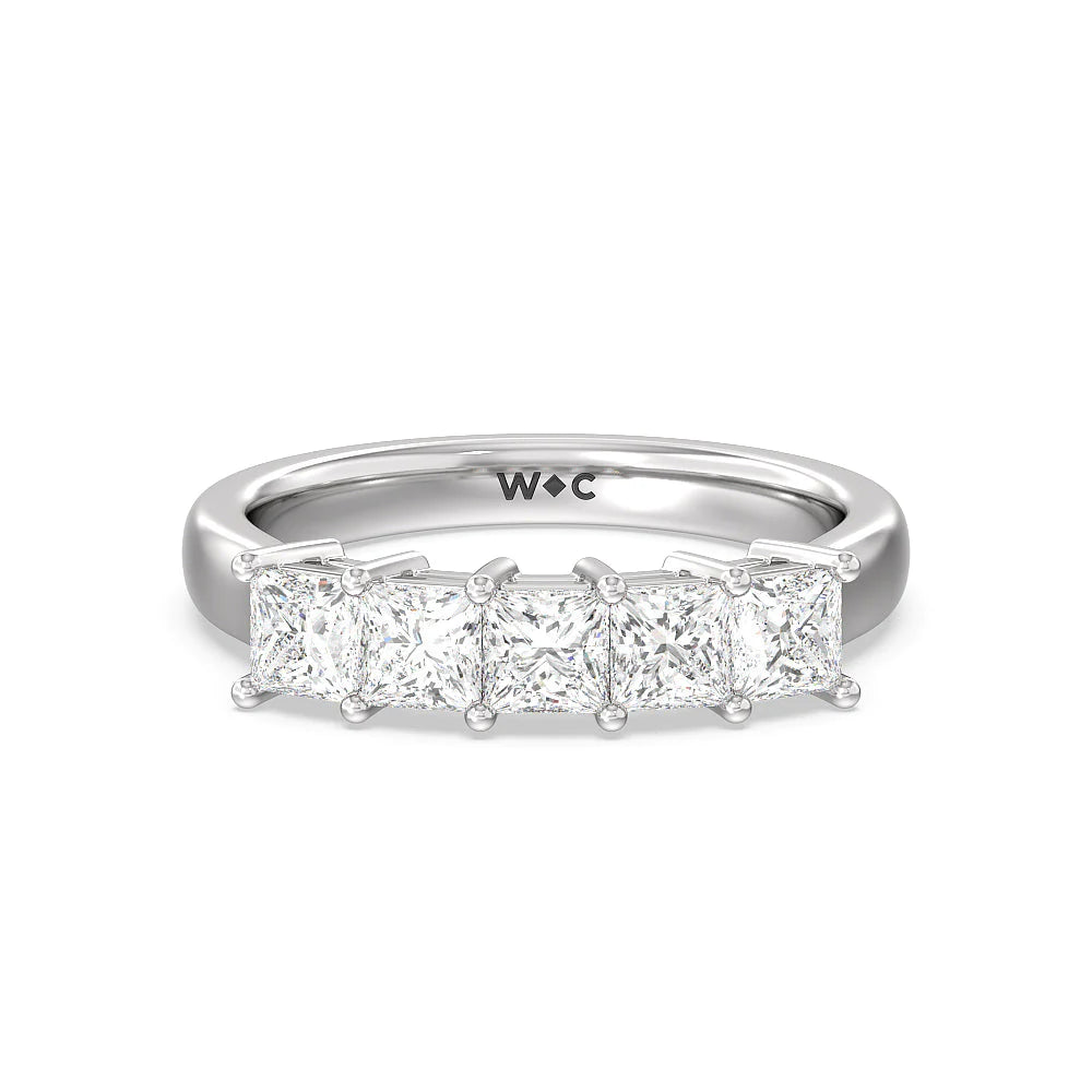 Five Stone Princess Cut Diamond Ring (E+ VS+) with Platinum / Lab / 1 1/2 Cut Diamond in 14KT Platinum / Lab / 1 1/2 view 1
