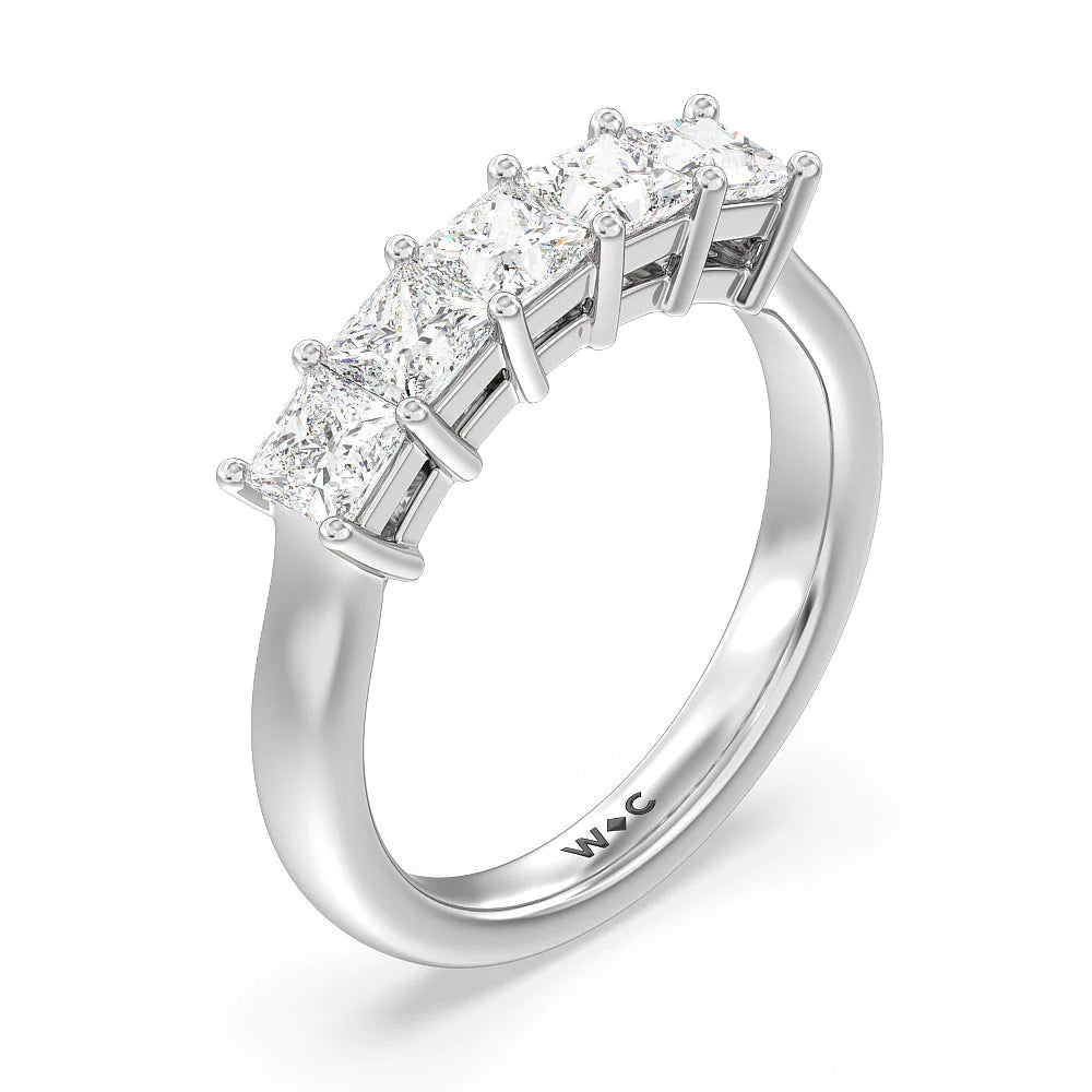 Five Stone Princess Cut Diamond Ring (E+ VS+) with Platinum / Lab / 1 1/2 Cut Diamond in 14KT Platinum / Lab / 1 1/2 view 3
