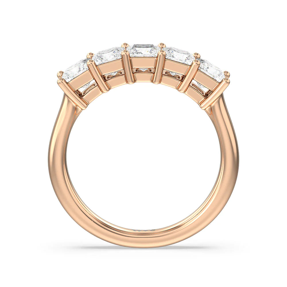 Five Stone Princess Cut Diamond Ring (E+ VS+) with 18KT Rose Gold / Lab / 2 Cut Diamond in 14KT Rose Gold / Lab / 2 view 2
