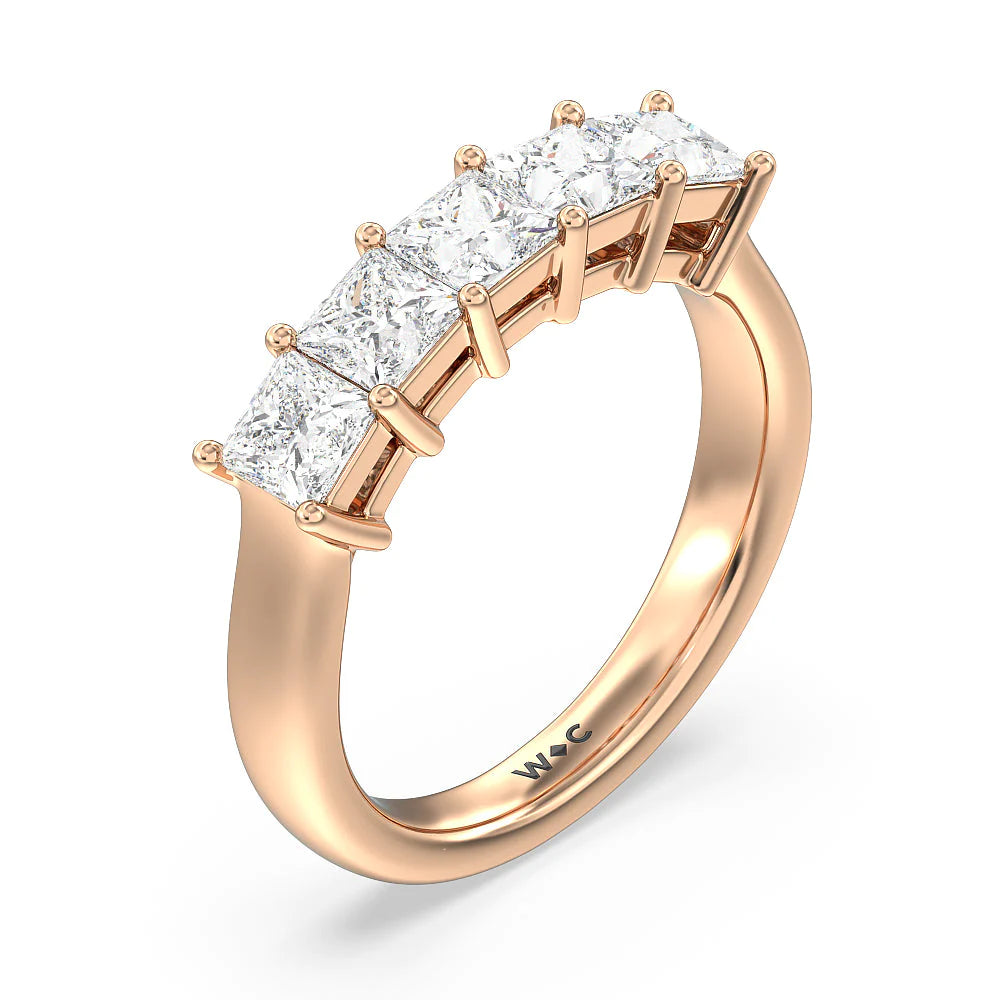 Five Stone Princess Cut Diamond Ring (E+ VS+) with 18KT Rose Gold / Lab / 2 Cut Diamond in 14KT Rose Gold / Lab / 2 view 3
