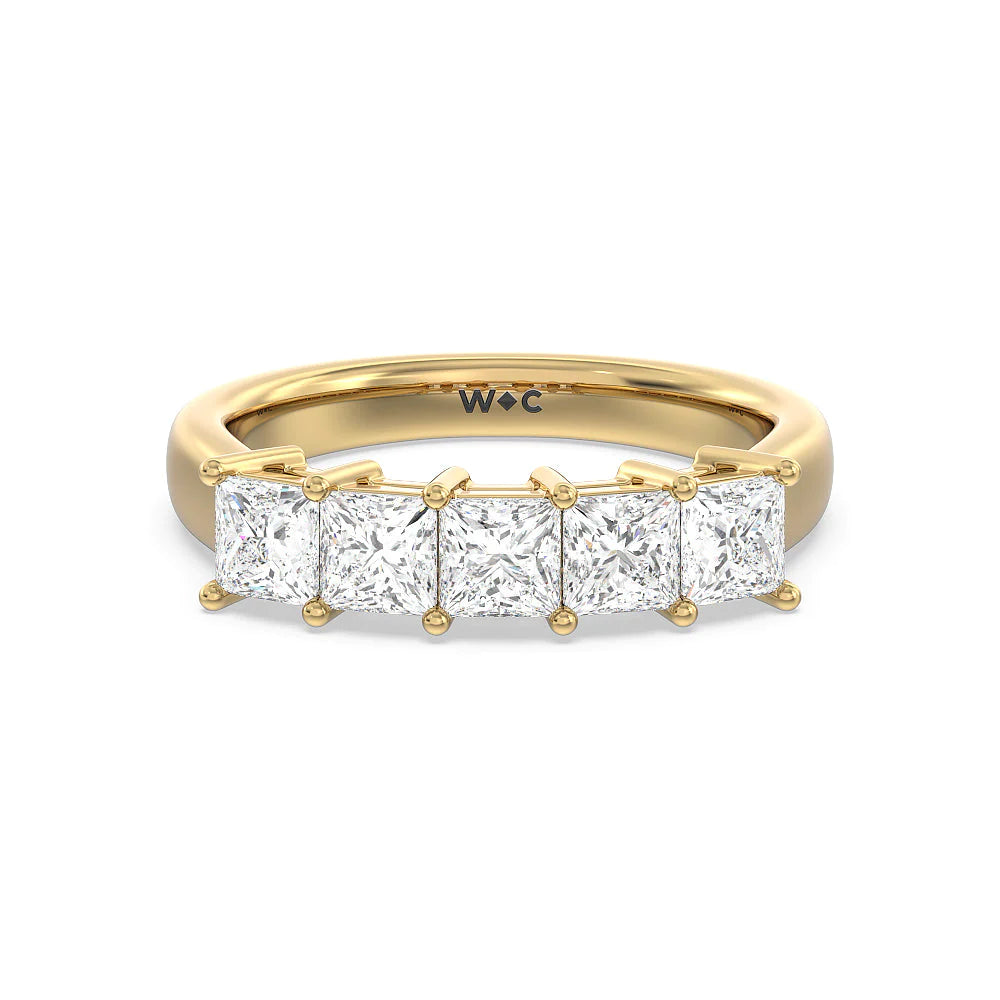 Five Stone Princess Cut Diamond Ring (E+ VS+) with 18KT Yellow Gold / Lab / 2 Cut Diamond in 14KT Yellow Gold / Lab / 2 view 1
