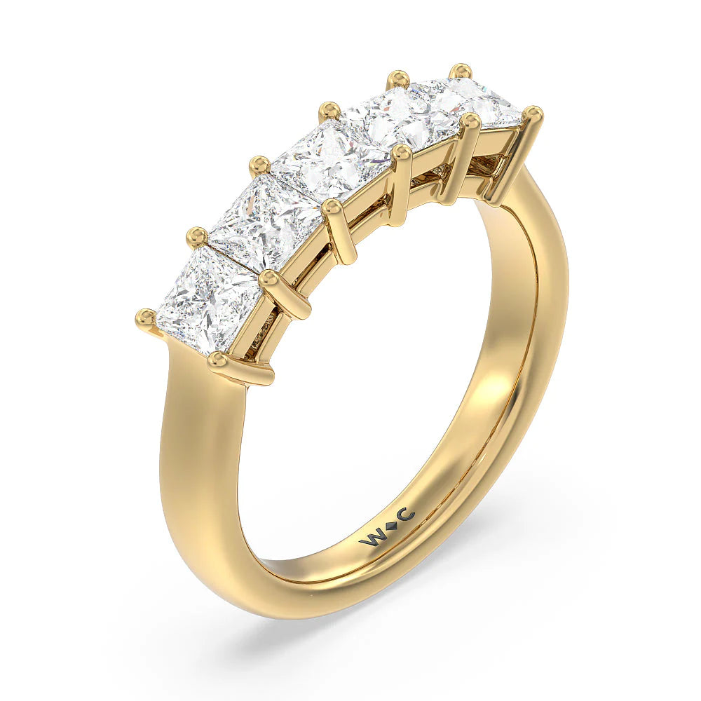 Five Stone Princess Cut Diamond Ring (E+ VS+) with 18KT Yellow Gold / Lab / 2 Cut Diamond in 14KT Yellow Gold / Lab / 2 view 3
