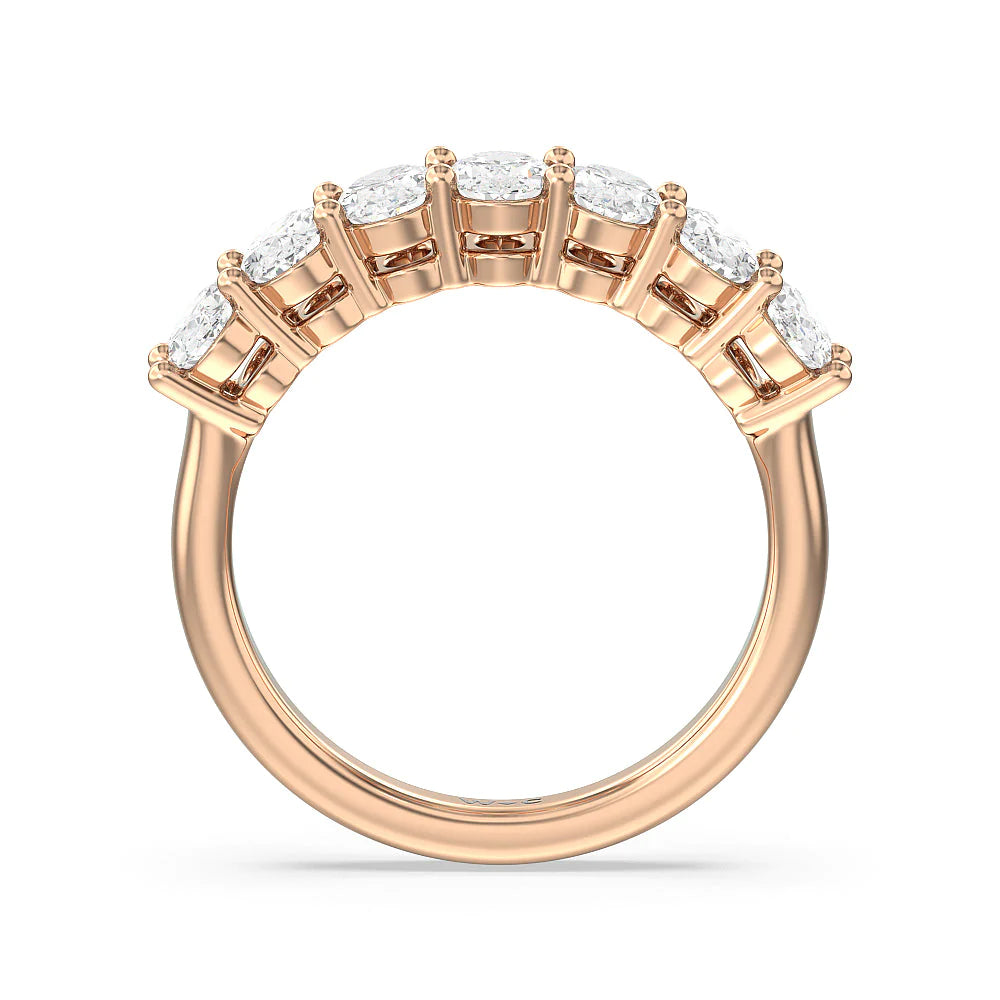 Seven Stone Oval Cut Diamond Ring (E+ VS+) with 18KT Rose Gold / Lab / 2 Cut Diamond in 14KT Rose Gold / Lab / 2 view 2
