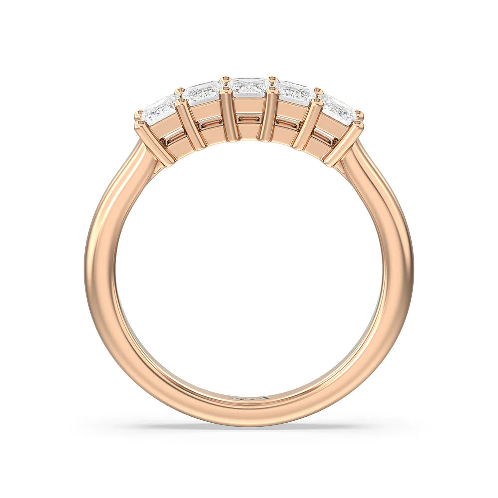 Five Stone Emerald Cut Diamond Ring (E+ VS+) with 18KT Rose Gold / Lab / 1 Cut Diamond in 14KT Rose Gold / Lab / 1 view 2
