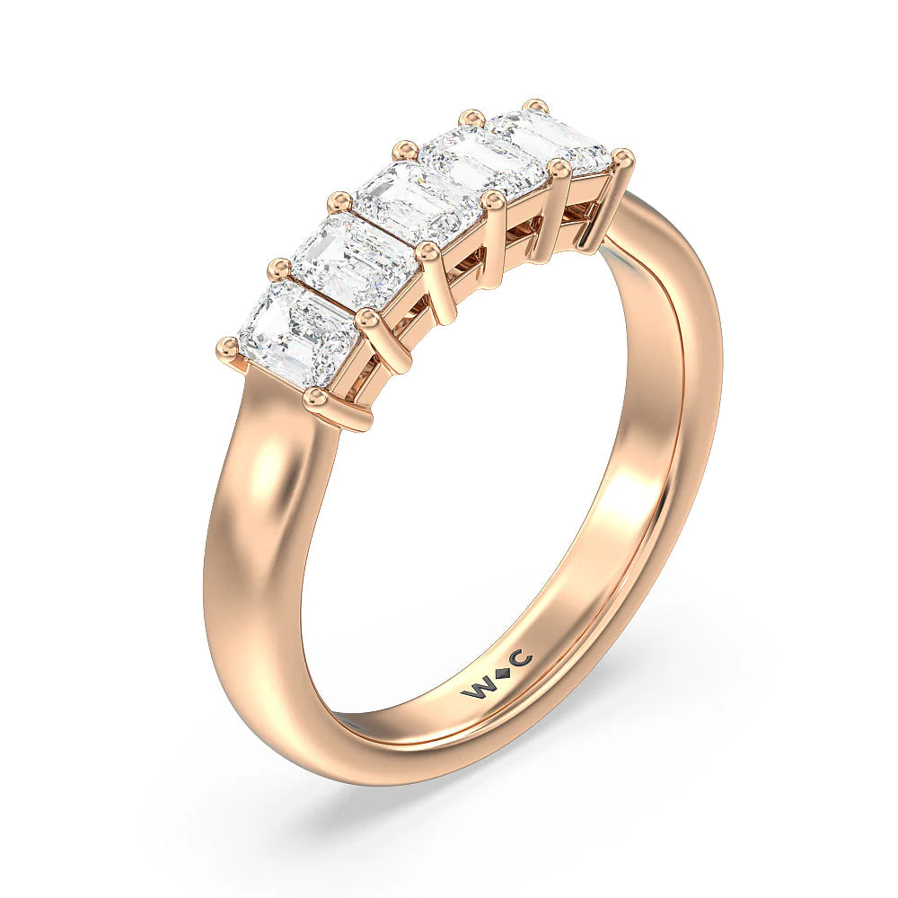 Five Stone Emerald Cut Diamond Ring (E+ VS+) with 18KT Rose Gold / Lab / 1 Cut Diamond in 14KT Rose Gold / Lab / 1 view 3
