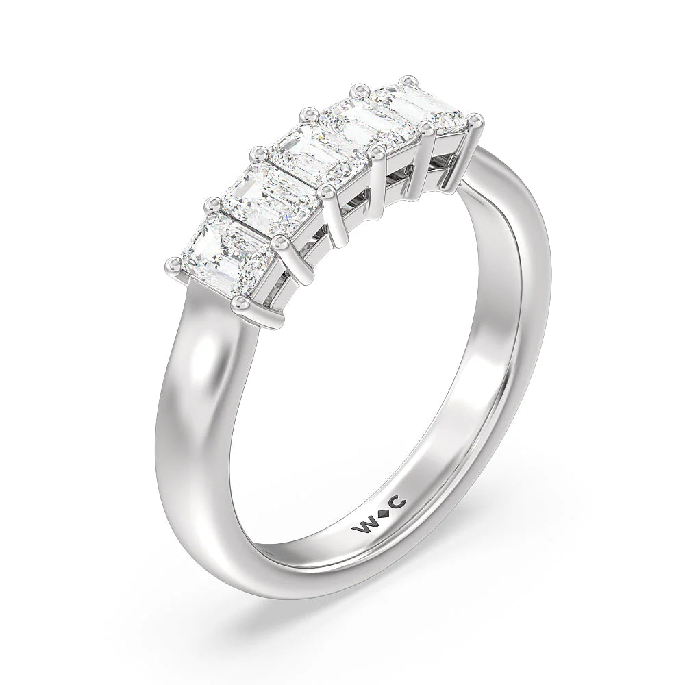 Five Stone Emerald Cut Diamond Ring (E+ VS+) with Platinum / Lab / 1 Cut Diamond in 14KT Platinum / Lab / 1 view 3

