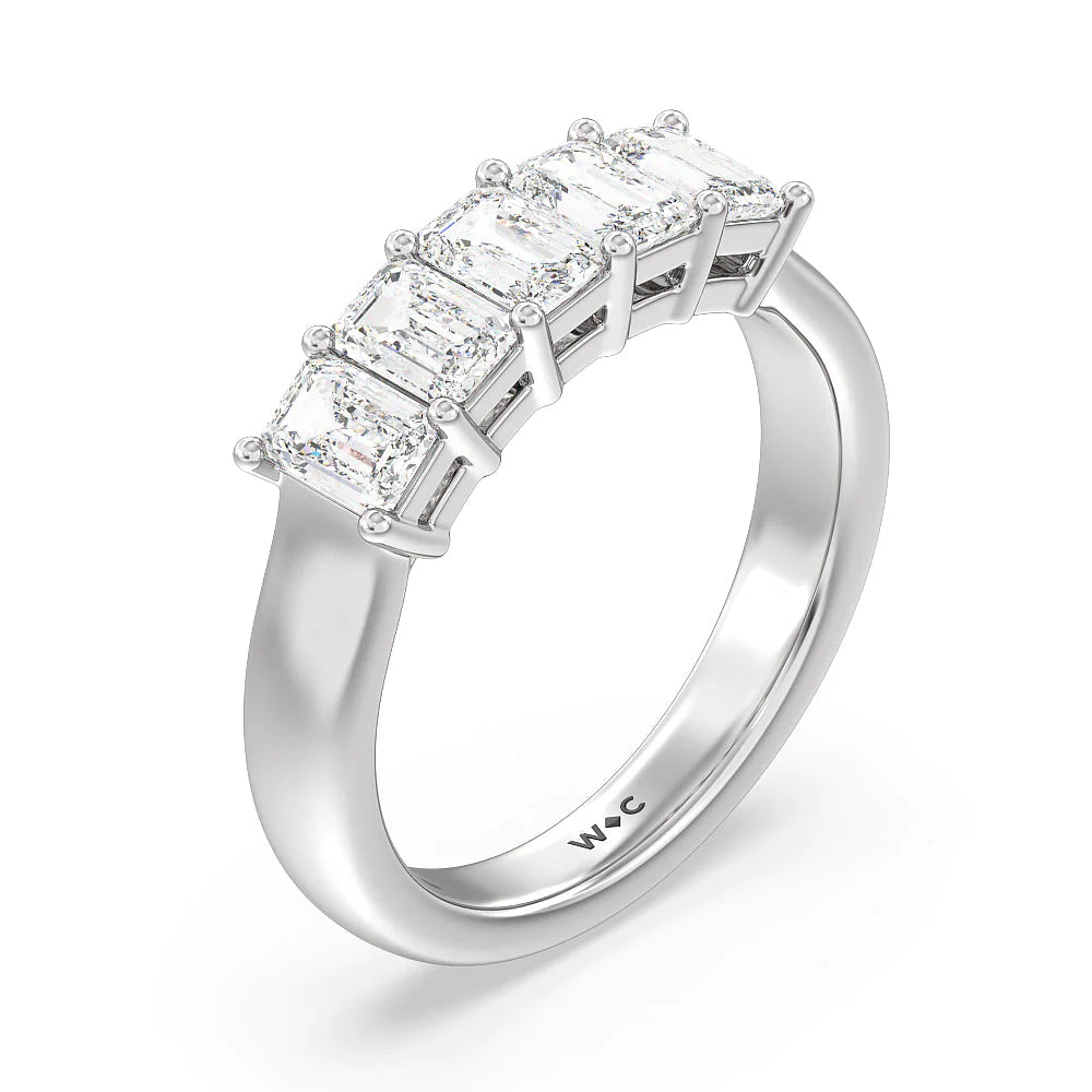 Five Stone Emerald Cut Diamond Ring (E+ VS+) with Platinum / Lab / 1 1/2 Cut Diamond in 14KT Platinum / Lab / 1 1/2 view 3
