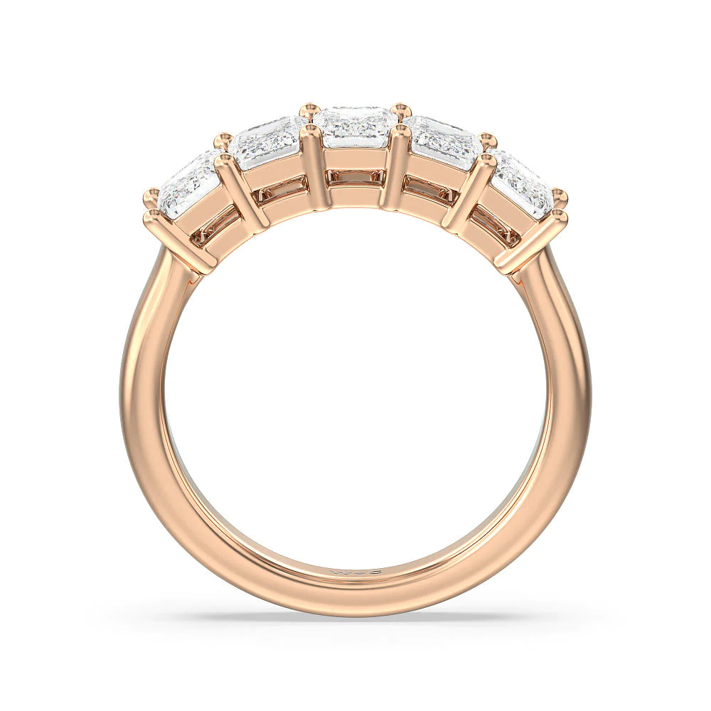Five Stone Emerald Cut Diamond Ring (E+ VS+) with 18KT Rose Gold / Lab / 2 Cut Diamond in 14KT Rose Gold / Lab / 2 view 2
