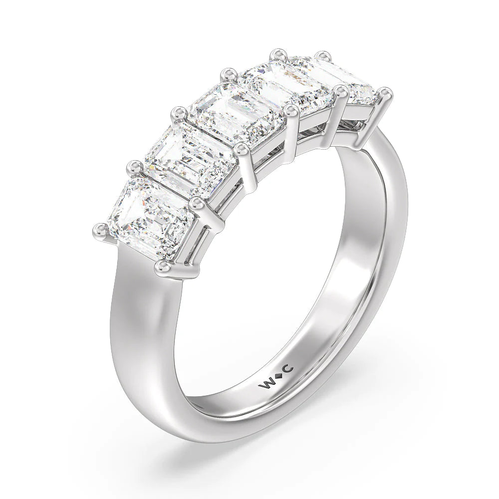 Five Stone Emerald Cut Diamond Ring (E+ VS+) with Platinum / Lab / 2 Cut Diamond in 14KT Platinum / Lab / 2 view 3
