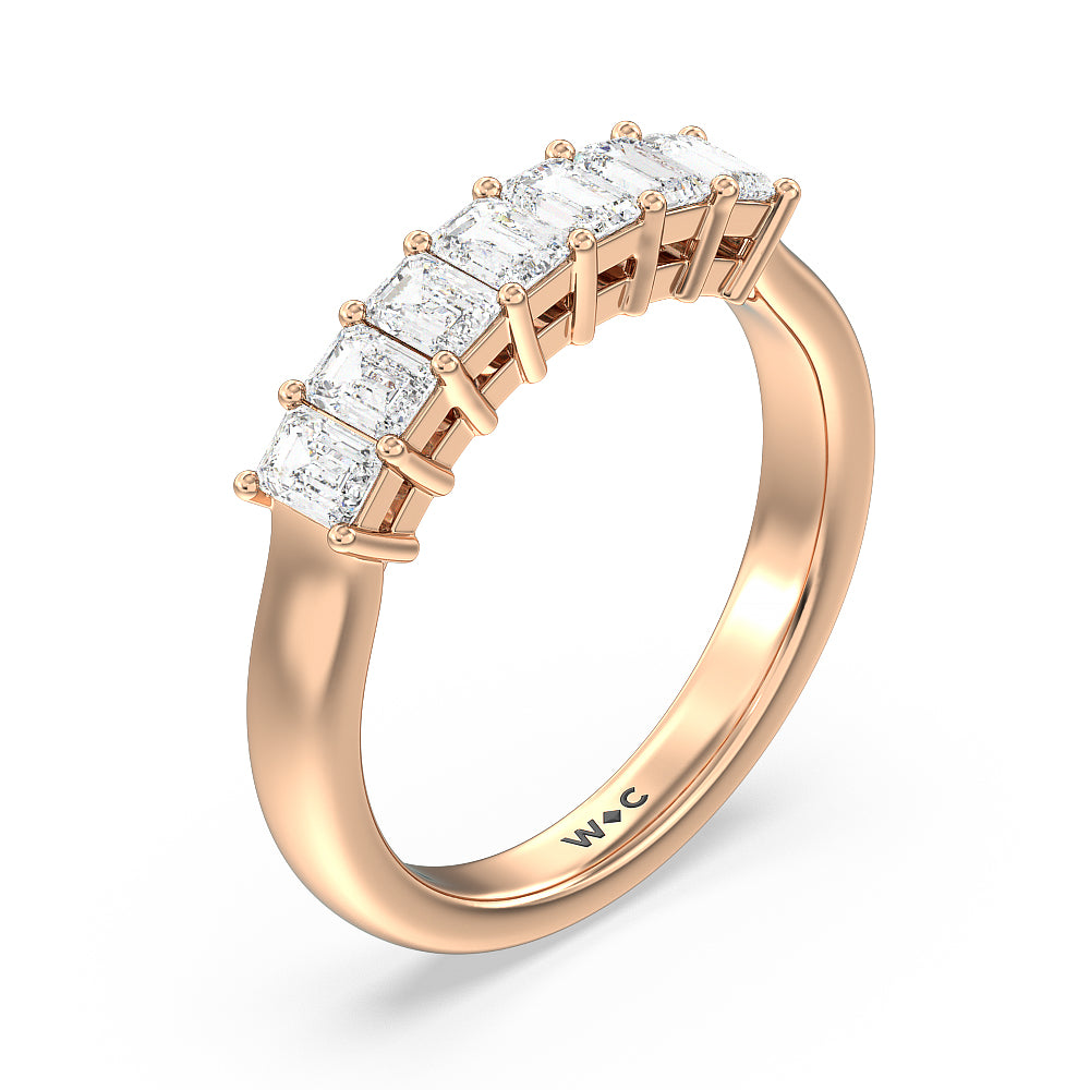 Seven Stone Emerald Cut Diamond Ring (F/G SI+) with 18KT Rose Gold / Natural / 1 Cut Diamond in 14KT Rose Gold / Natural / 1 view 3
