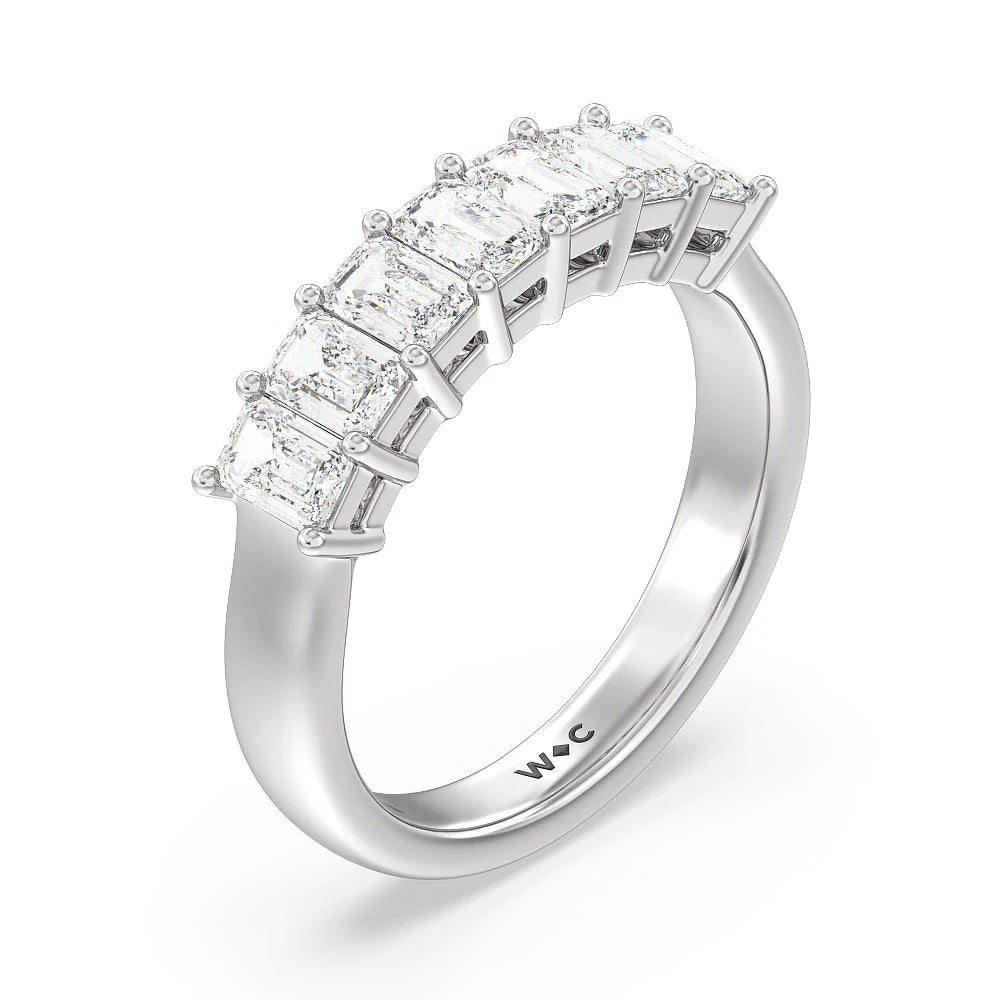 Seven Stone Emerald Cut Diamond Ring (E+ VS+) with Platinum / Lab / 1 1/2 Cut Diamond in 14KT Platinum / Lab / 1 1/2 view 3
