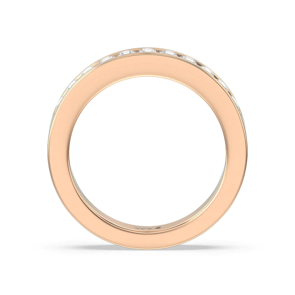 Round Brilliant Cut Diamond Channel Set Band (E+ VS+) with 18KT Rose Gold / Lab / 1/2 Cut Diamond in 14KT Rose Gold / Lab / 1/2 view 3
