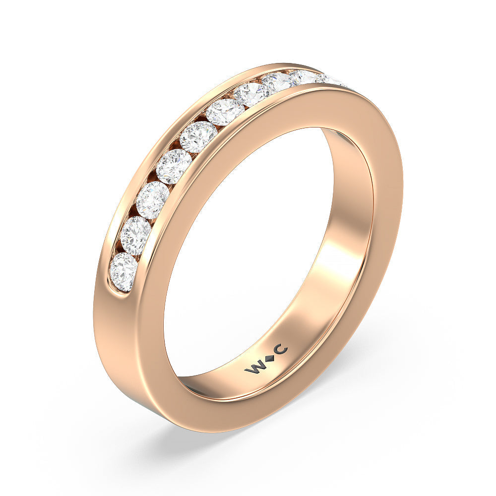 Round Brilliant Cut Diamond Channel Set Band (F/G SI+) with 18KT Rose Gold / Natural / 1/2 Cut Diamond in 14KT Rose Gold / Natural / 1/2 view 5
