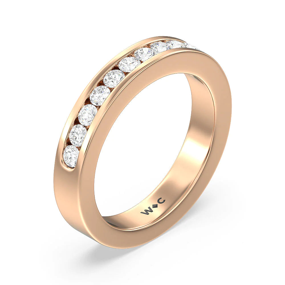 Round Brilliant Cut Diamond Channel Set Band (E+ VS+) with 18KT Rose Gold / Lab / 1/2 Cut Diamond in 14KT Rose Gold / Lab / 1/2 view 2
