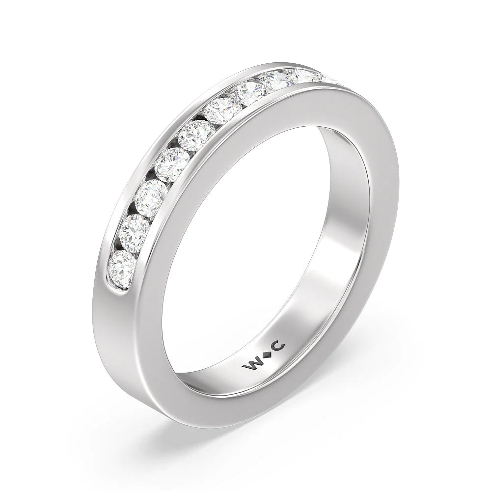 Round Brilliant Cut Diamond Channel Set Band (E+ VS+) with Platinum / Lab / 1/2 Cut Diamond in 14KT Platinum / Lab / 1/2 view 3
