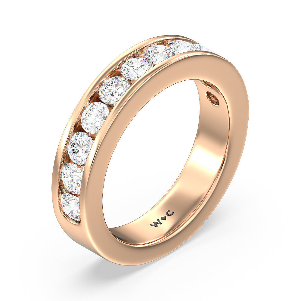 Round Brilliant Cut Diamond Channel Set Band (F/G SI+) with 18KT Rose Gold / Natural / 1 1/2 Cut Diamond in 14KT Rose Gold / Natural / 1 1/2 view 5
