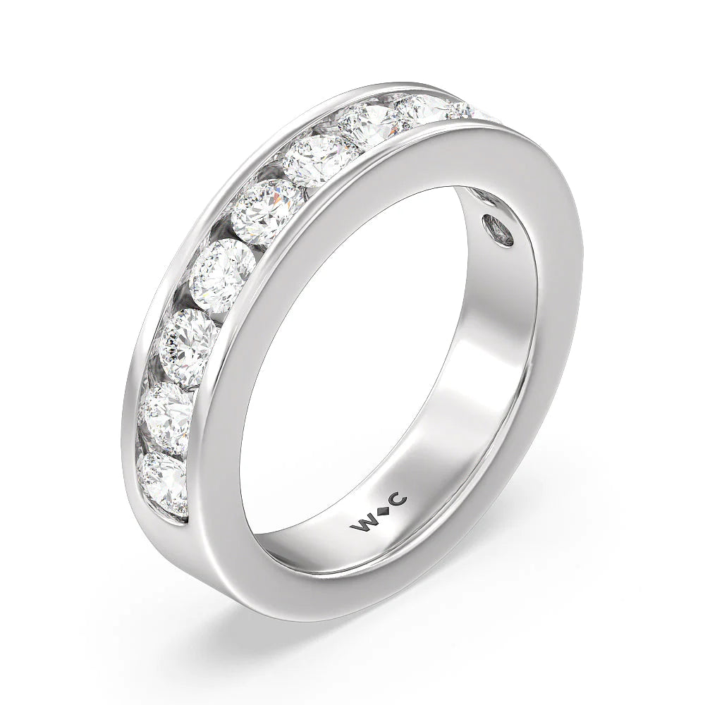 Round Brilliant Cut Diamond Channel Set Band (E+ VS+) with Platinum / Lab / 1 1/2 Cut Diamond in 14KT Platinum / Lab / 1 1/2 view 3

