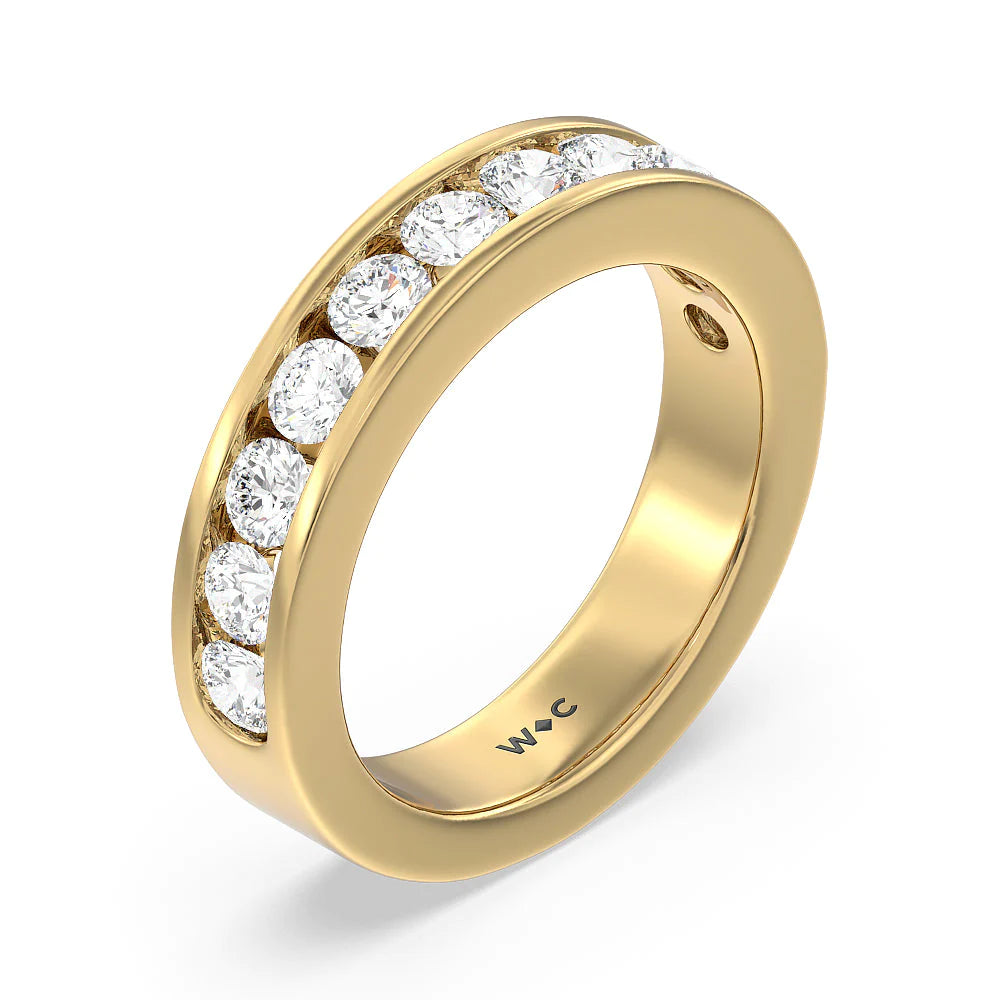 Round Brilliant Cut Diamond Channel Set Band (E+ VS+) with 18KT Yellow Gold / Lab / 1 1/2 Cut Diamond in 14KT Yellow Gold / Lab / 1 1/2 view 3
