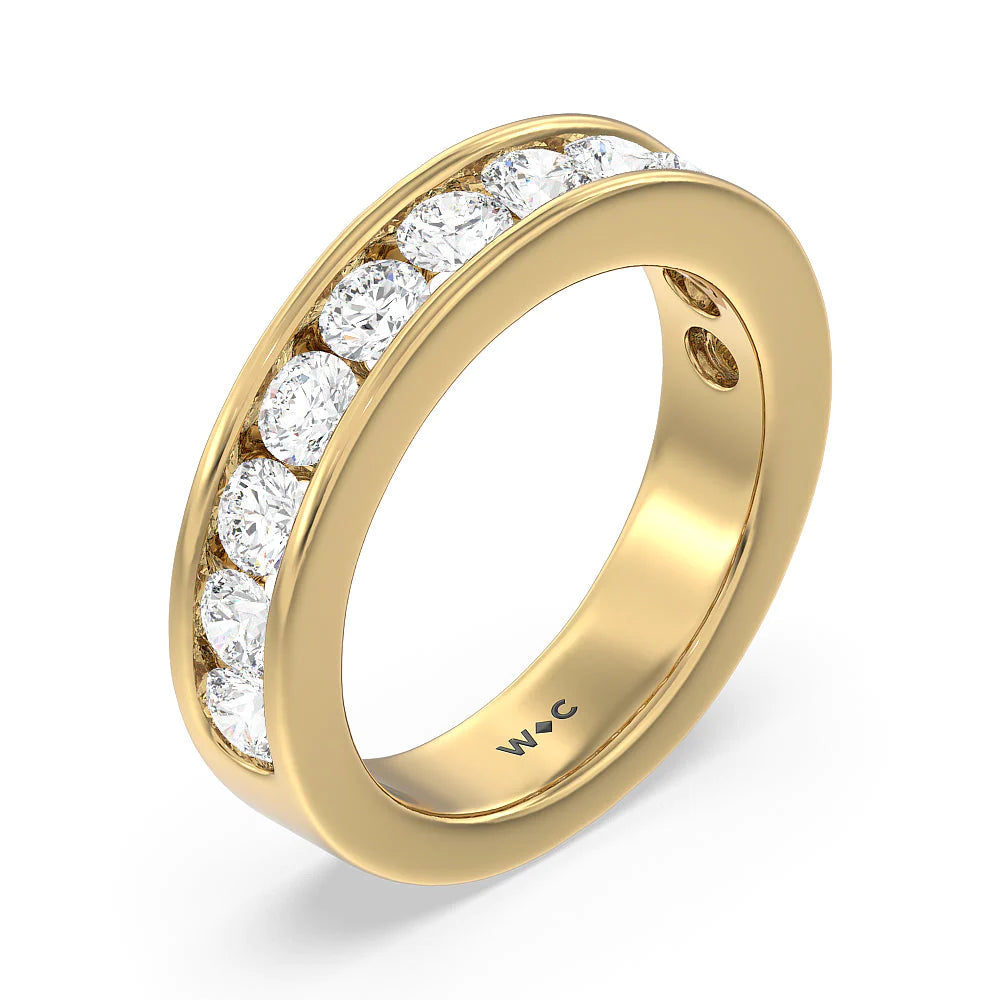 Round Brilliant Cut Diamond Channel Set Band (E+ VS+) with 18KT Yellow Gold / Lab / 2 Cut Diamond in 14KT Yellow Gold / Lab / 2 view 3
