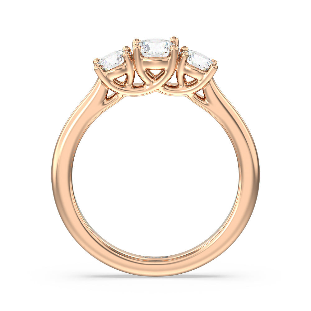 Three Stone Round Brilliant Cut Diamond Ring (F/G SI+) with 18KT Rose Gold / Natural / 1 Cut Diamond in 14KT Rose Gold / Natural / 1 view 4
