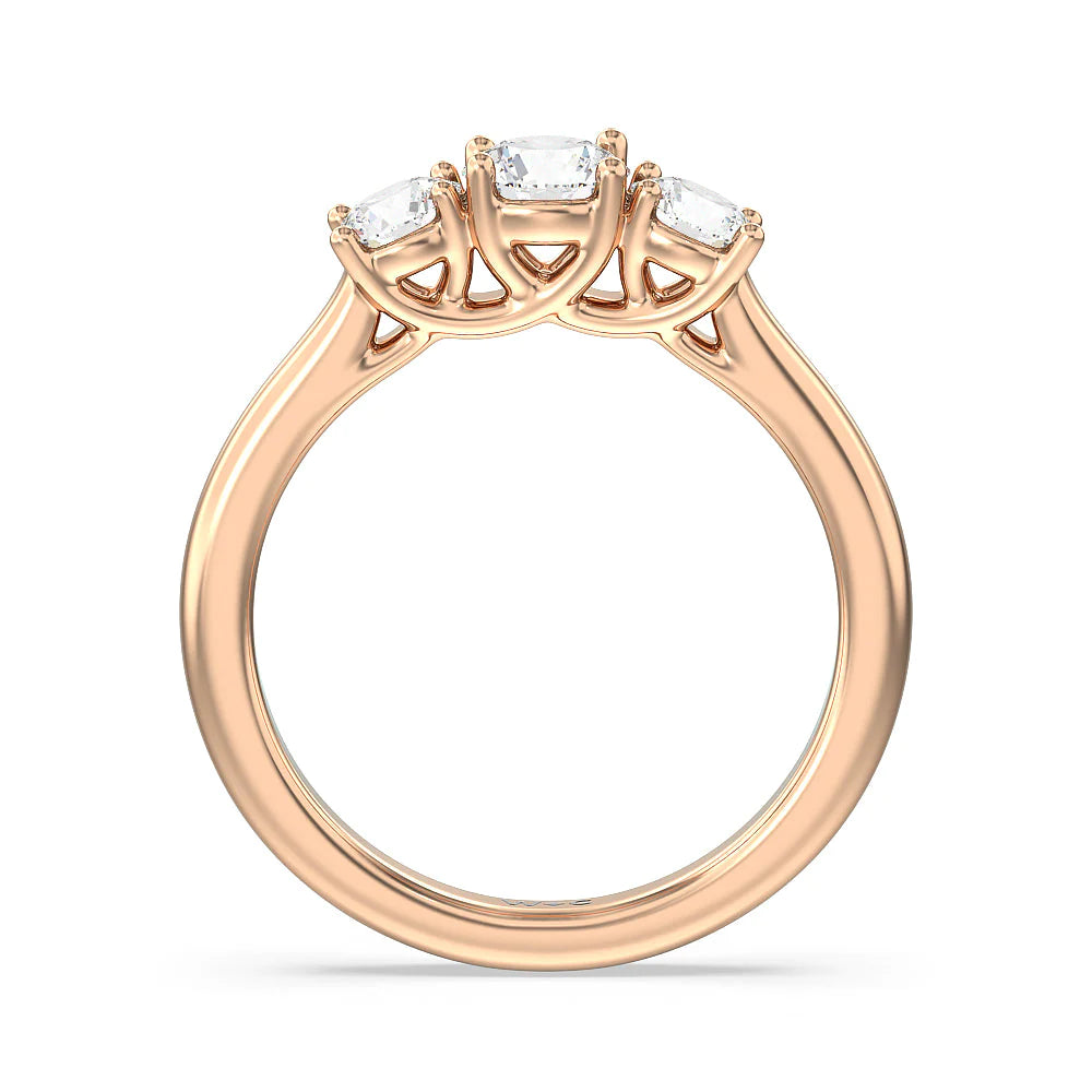 Three Stone Round Brilliant Cut Diamond Ring (E+ VS+) with 18KT Rose Gold / Lab / 1 Cut Diamond in 14KT Rose Gold / Lab / 1 view 4
