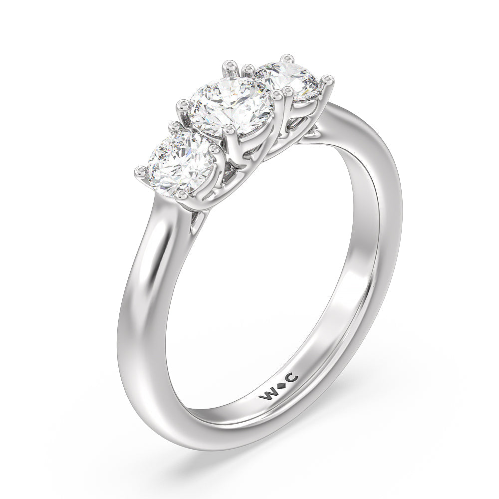 Three Stone Round Brilliant Cut Diamond Ring (F/G SI+) with Platinum / Natural / 1 Cut Diamond in 14KT Platinum / Natural / 1 view 5
