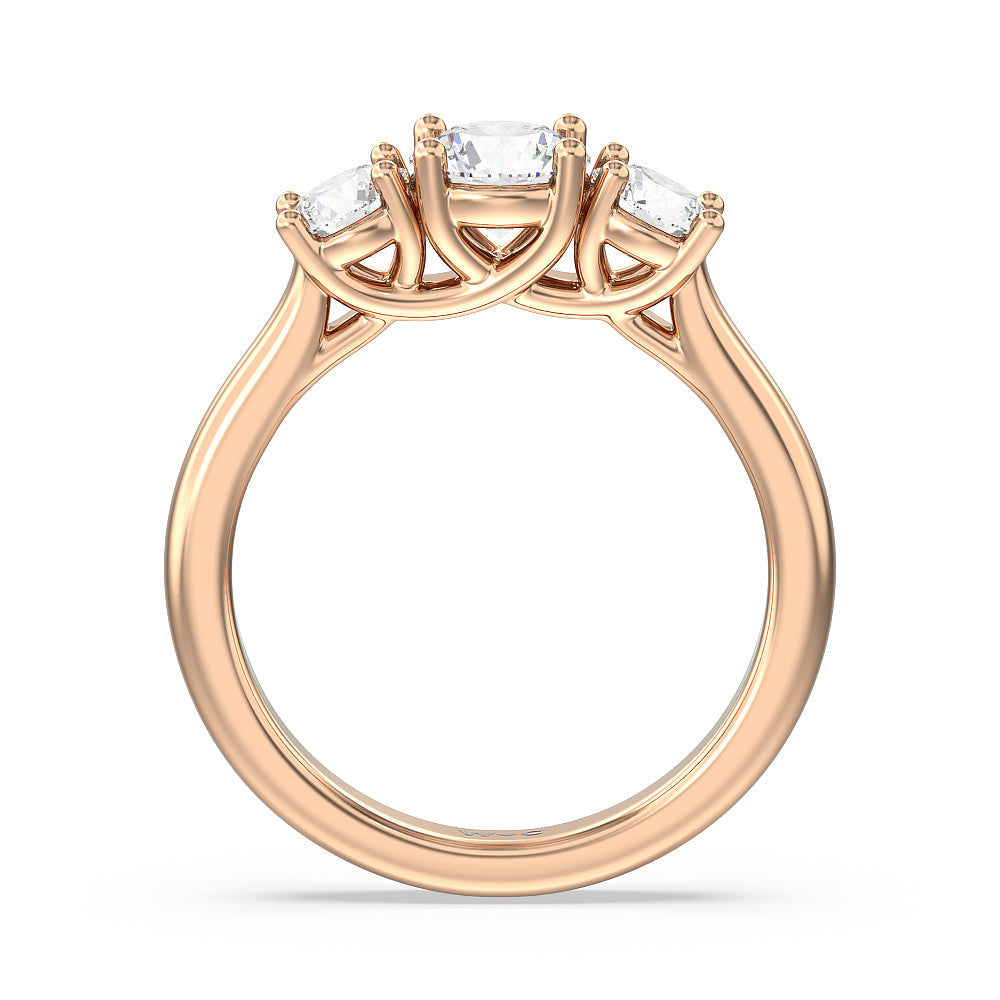 Three Stone Round Brilliant Cut Diamond Ring (F/G SI+) with 18KT Rose Gold / Natural / 1 1/2 Cut Diamond in 14KT Rose Gold / Natural / 1 1/2 view 4
