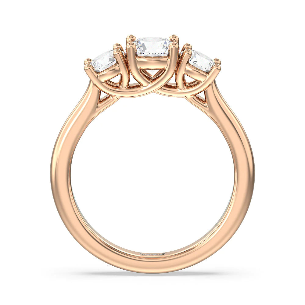 Three Stone Round Brilliant Cut Diamond Ring (E+ VS+) with 18KT Rose Gold / Lab / 1 1/2 Cut Diamond in 14KT Rose Gold / Lab / 1 1/2 view 4
