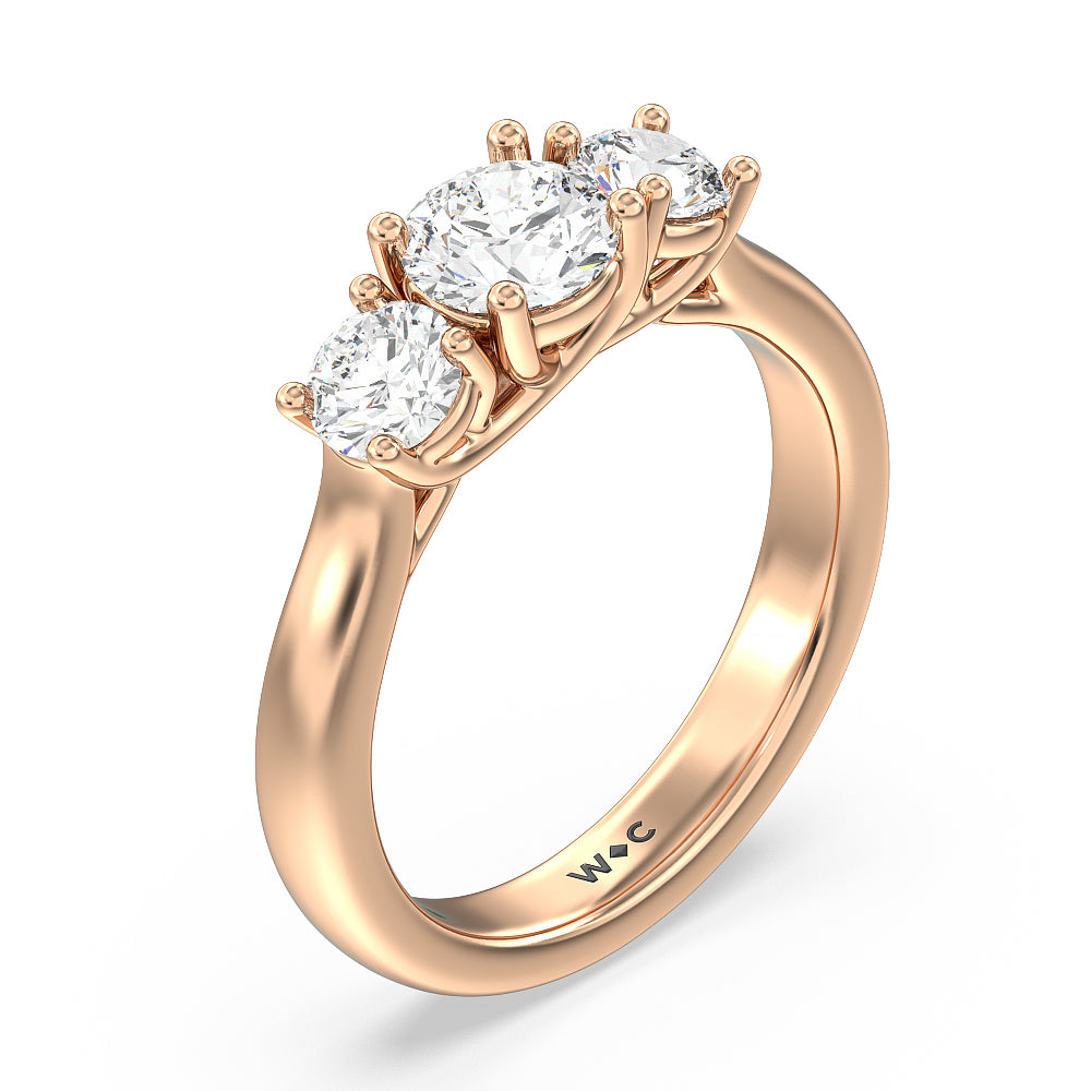 Three Stone Round Brilliant Cut Diamond Ring (F/G SI+) with 18KT Rose Gold / Natural / 1 1/2 Cut Diamond in 14KT Rose Gold / Natural / 1 1/2 view 5
