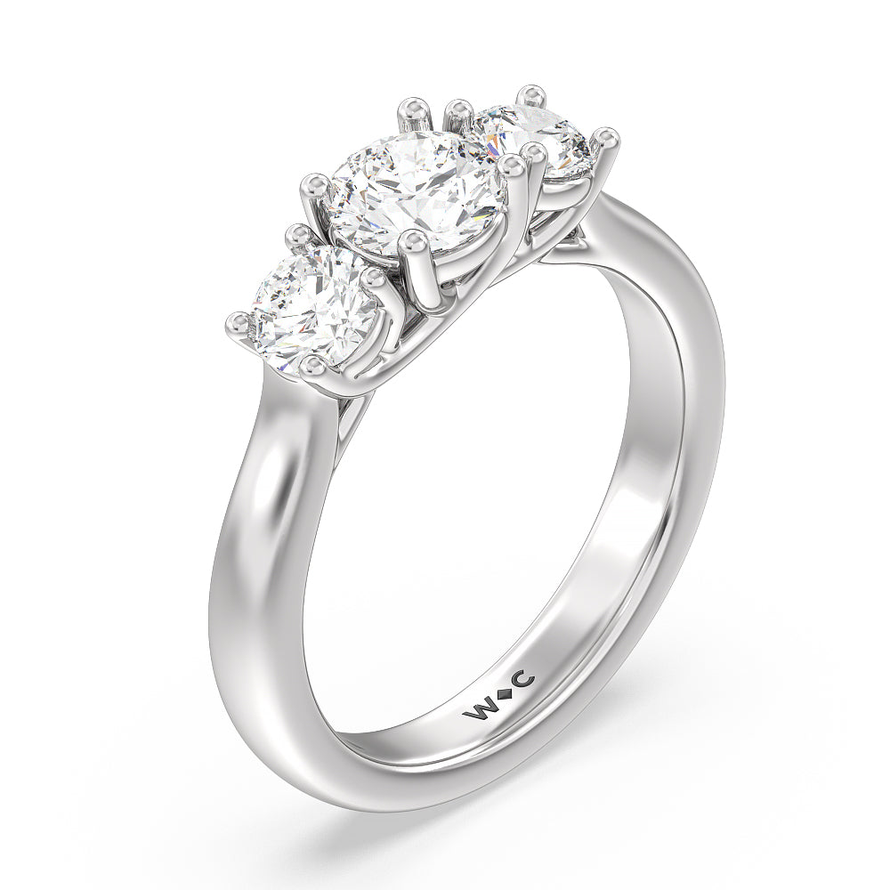 Three Stone Round Brilliant Cut Diamond Ring (F/G SI+) with Platinum / Natural / 1 1/2 Cut Diamond in 14KT Platinum / Natural / 1 1/2 view 5
