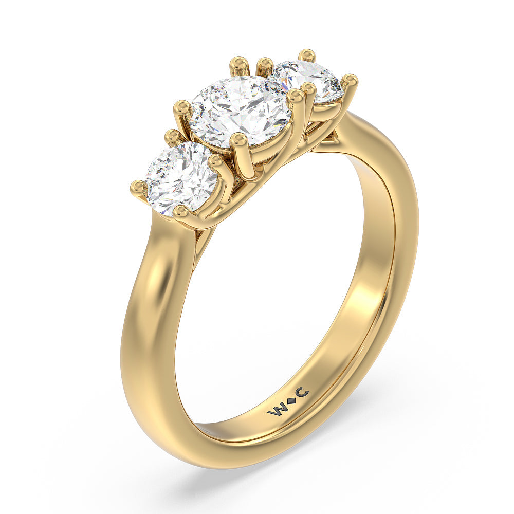 Three Stone Round Brilliant Cut Diamond Ring (F/G SI+) with 18KT Yellow Gold / Natural / 1 1/2 Cut Diamond in 14KT Yellow Gold / Natural / 1 1/2 view 5
