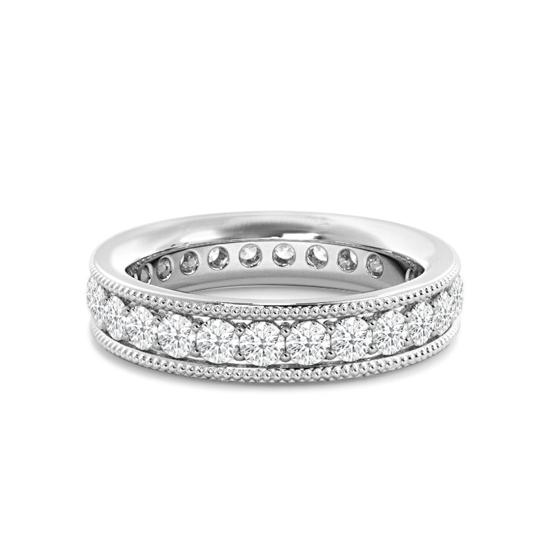 Diamond Channel Milgrain Beaded Eternity Ring with Platinum / Lab / 2 Cut Diamond in 14KT Platinum / Lab / 2 view 1
