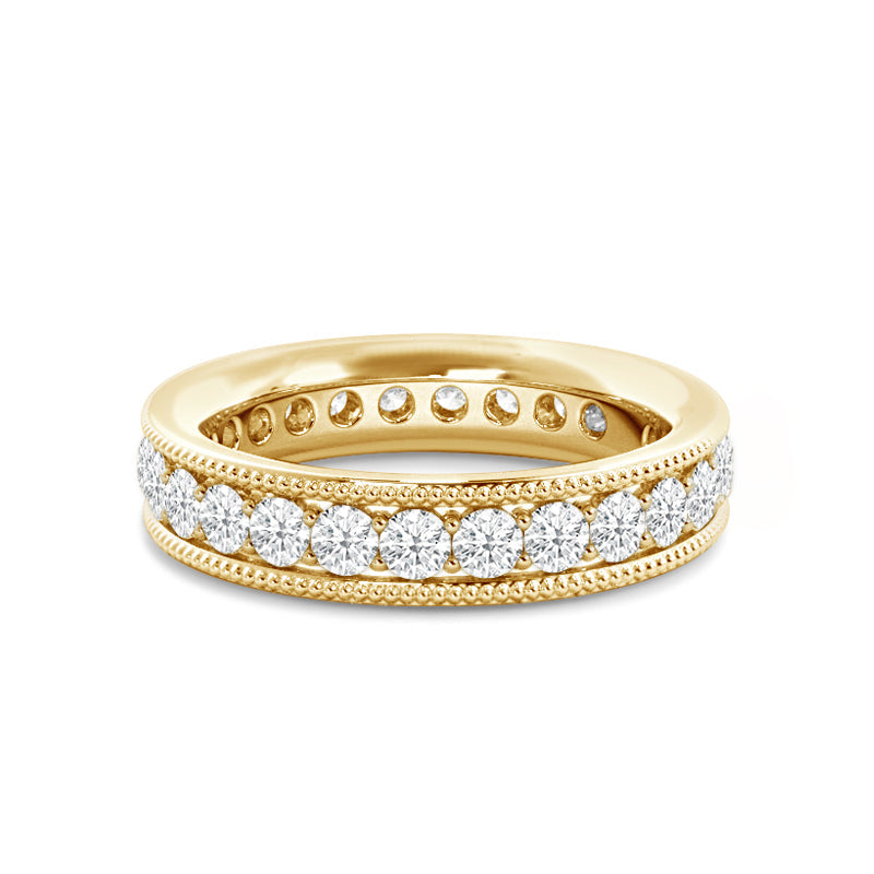 Diamond Channel Milgrain Beaded Eternity Ring with 18KT Yellow Gold / Lab / 2 Cut Diamond in 14KT Yellow Gold / Lab / 2 view 1
